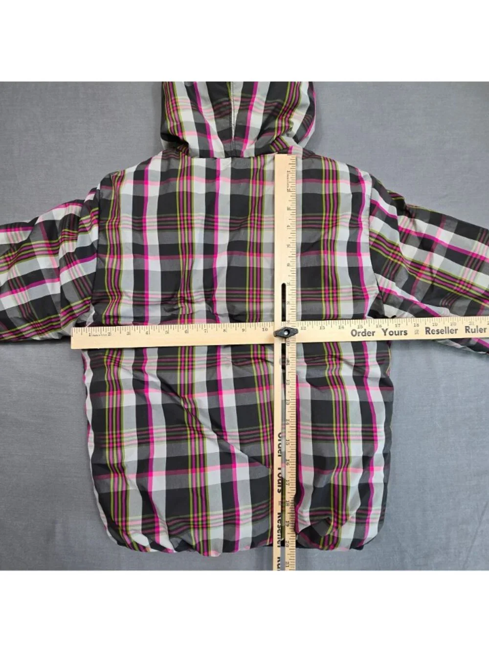 The North Face Girls M 10/12 Reversible Hooded Jacket Black Plaid Down Insulated